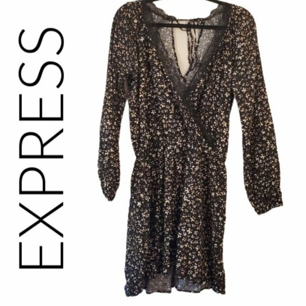 EXPRESS FLORAL FAUX WRAP LONG SLEEVE DRESS SIZE SM